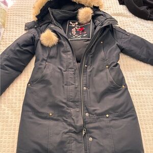 Moose Knuckles Blue Parka with Real Fur ( used condition)
